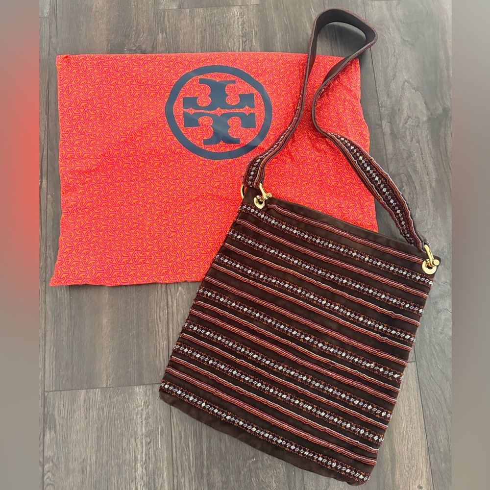 Tory Burch Multicolor Beaded Suede Shoulder Bag